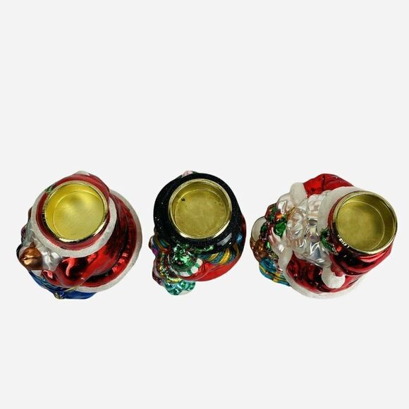 Traditions Blown Glass Christmas Tea Light Candle Holder Set of 3 Santa Snowman - Picture 6 of 12